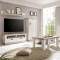 TV-Lowboard Landhaus Wohnwand Pinie weiß mit Kommode, Regal & Couchtisch, Lomadox