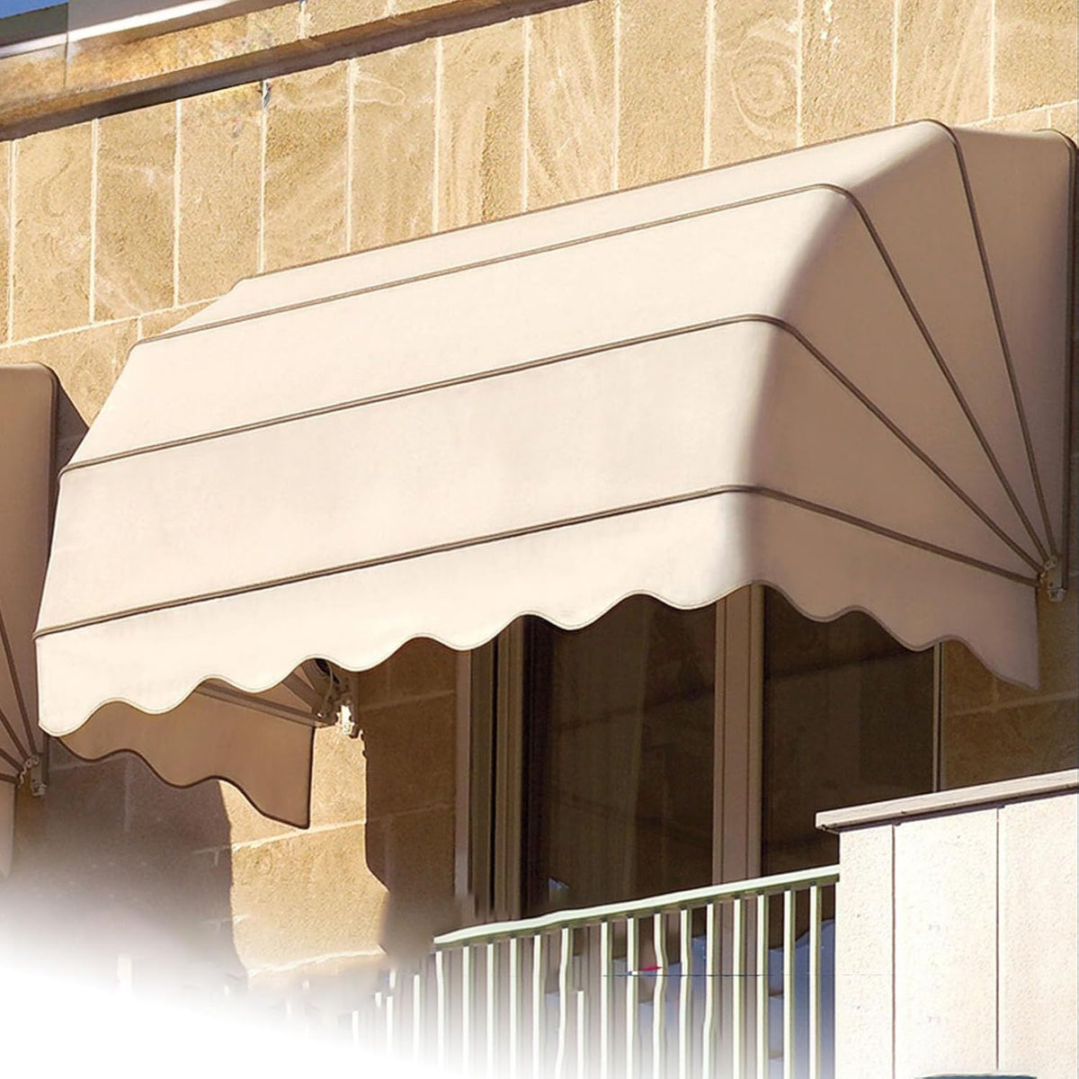 Generisch Französische gebogene einziehbare Markise, Türüberdachung, wasserdicht, Polyester, faltbar, Schneeschutz, Balkon, Terrasse, Café Dekor