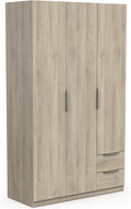 Kleiderschrank Moderner, 3 Türen, 2 Schubladen, 4 Fächer, Eiche, Kronberg, 119, 4 × 51, 1 × 203 cm, Holzwerkstoff, Grau, Demeyere
