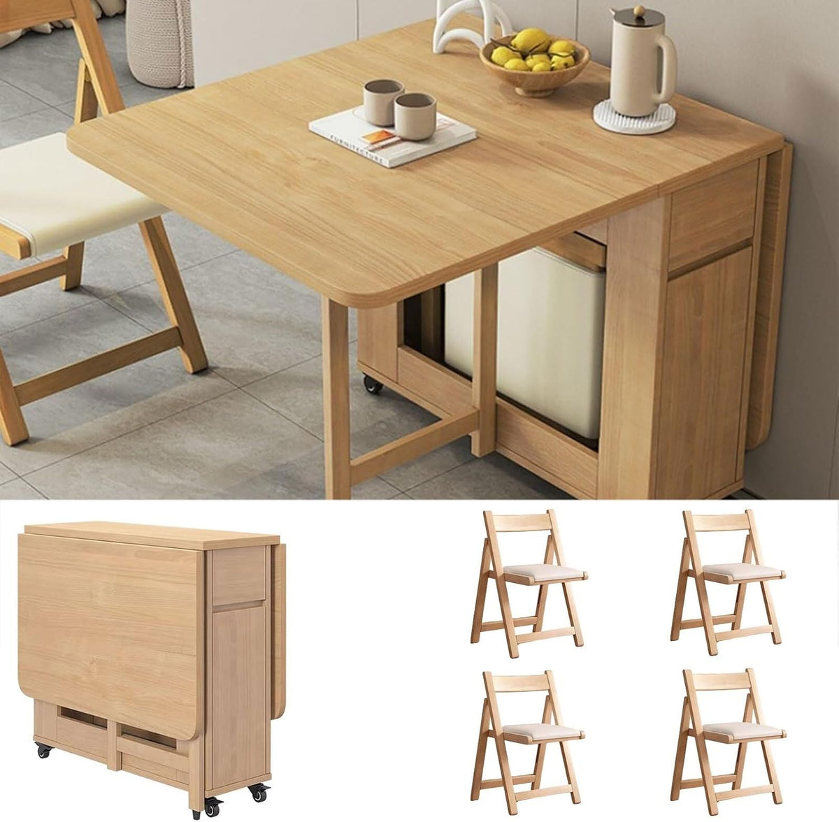 Esstisch Zusammenklappbares, Set, platzsparend, multifunktional, faltbar, Küchentische für kompakte Wohnung, Zuhause, Esszimmer, Generisch