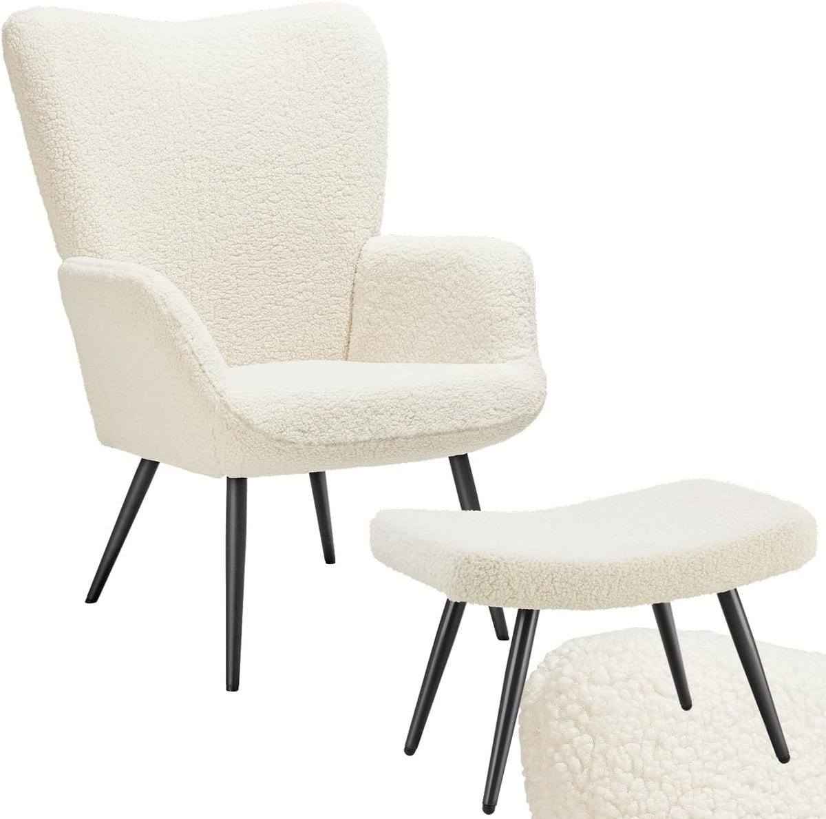 Esszimmerstuhl ® Skandinavischer Stil Ohrensessel Sessel Hygge mit Hocker Breitcordbezug Sessel Wohnzimmer Schlafzimmer, Statement Loungesessel