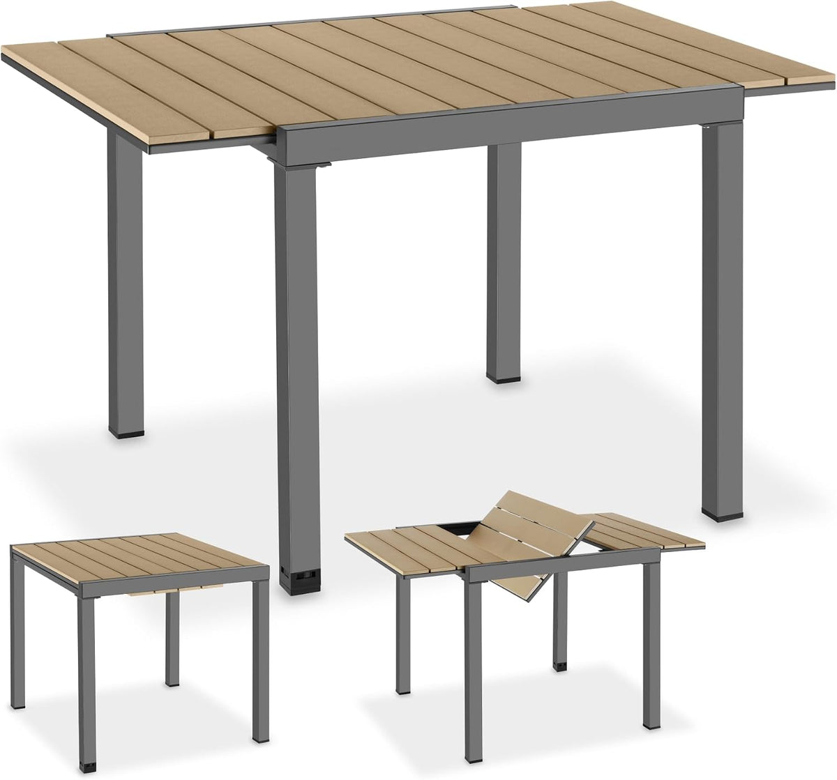 Esstisch 4-6 80 120 80 74 160 ® Aluminium Gartentisch für Personen x x cm ausziehbar Belastbarkeit kg pflegeleicht Holzoptik Outdoor wetterfest