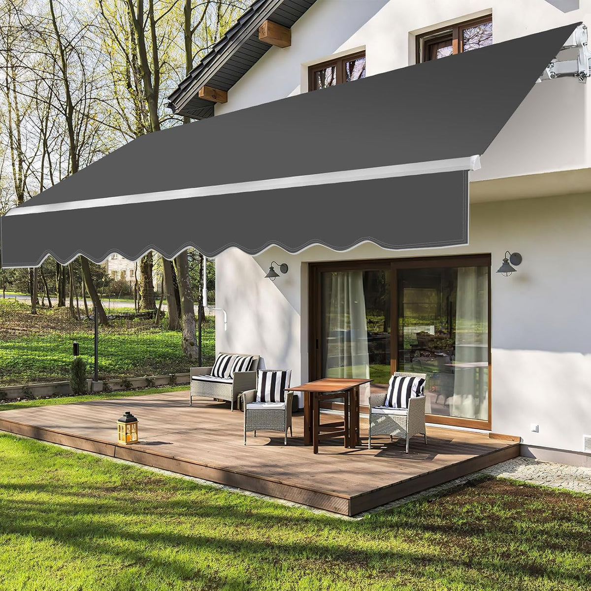 Randaco manuelle Gelenkarm Markise, Alu/Polyester, Anti-UV und wasserfest, Winkelinstellung (Grau, 300 * 250cm)