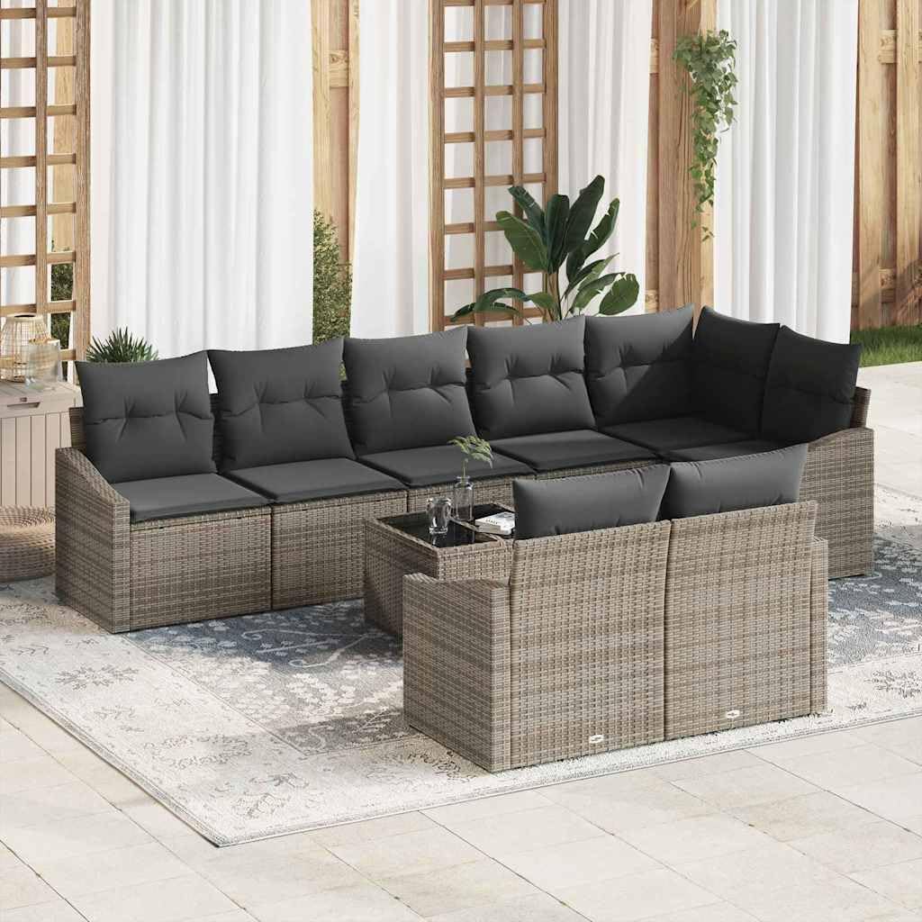 Sofa Garten, Set 9-Teilig Hellgrau Poly-Rattan mit Ecksofa und Armlehnen, Generic