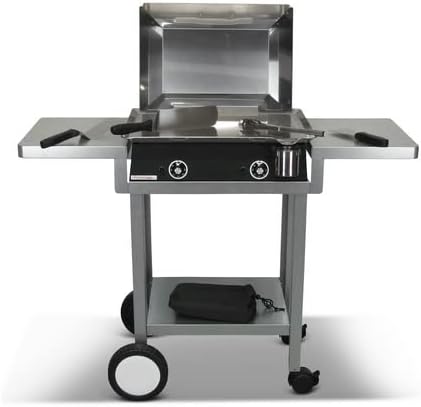 Planchaelec Elektrische Grillpfannen, Set Elektrische Grillplatte Classic 600, 2400 W, Trolley Monceau + Zubehör, Edelstahl, Finish Carbon