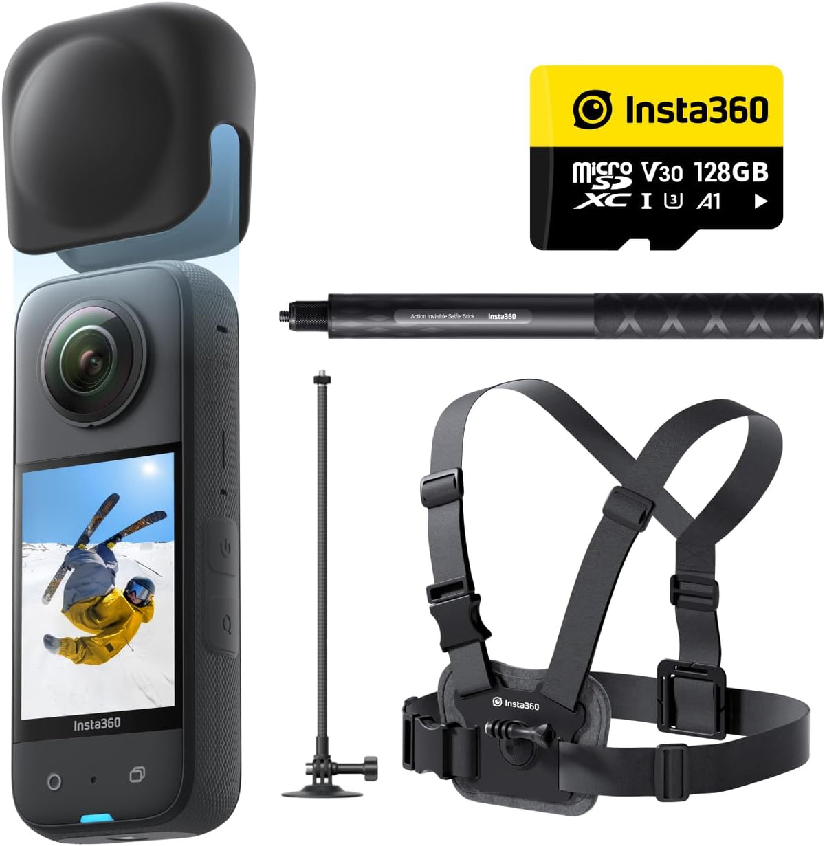 Insta360 X3 360° Schnee-Set wasserdichte Action Kamera, mit 1, 27 cm (1/2 Zoll)-Sensor, 7 K 360°, 72 MP 360° Fotos, Stabilisierung, 8 cm (2
