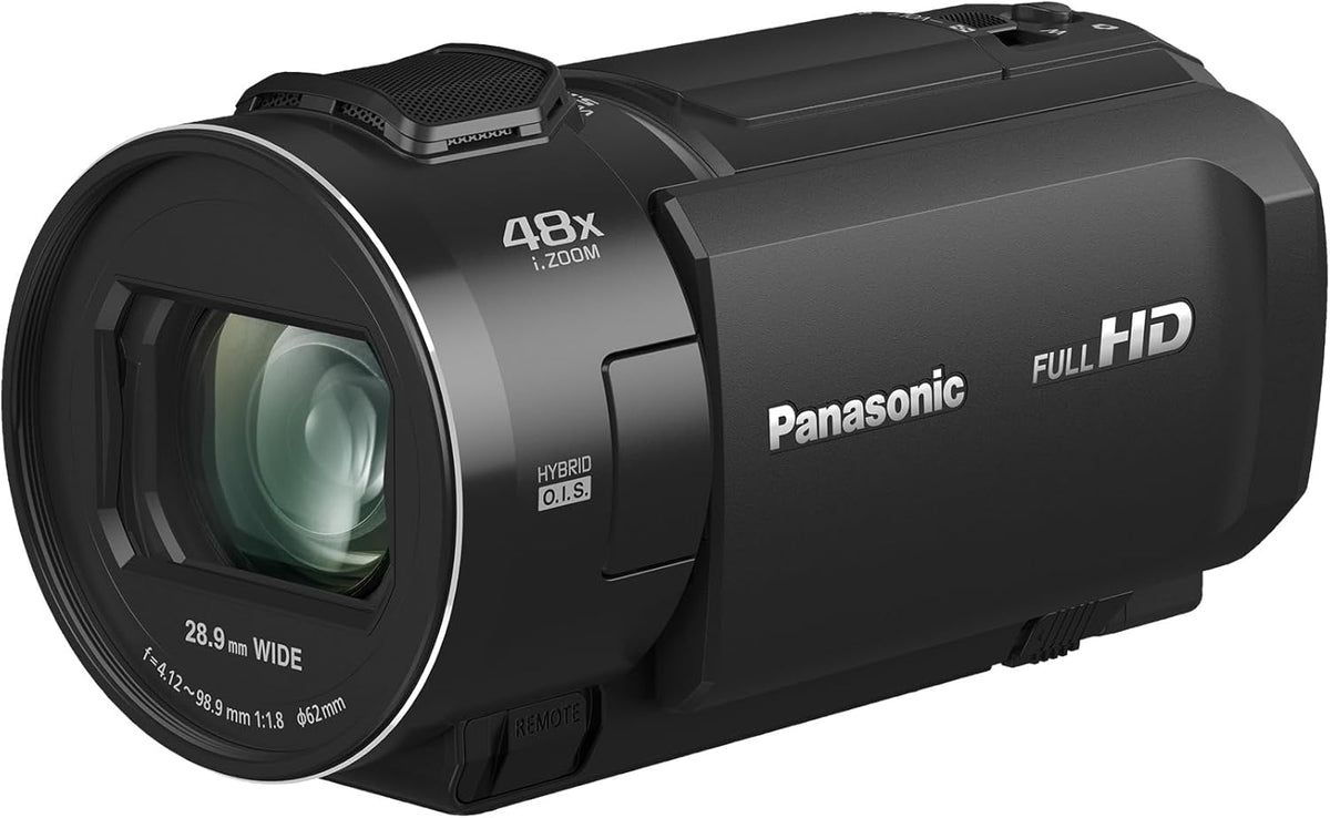 Panasonic HC-V900E-K Full-HD- Camcorder, FHD-Video, 25-mm-F1.8-Weitwinkelobjektiv, 24-facher optischer Zoom, Hybrid OIS+, HDR, Zoom-Mikrofon