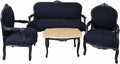 Sofa Salon Garnitur Südfrankreich Toile de Jouy, Sessel Schwarz Holz Shabby Chic cat381i49 Exklusiv, PALAZZO INT