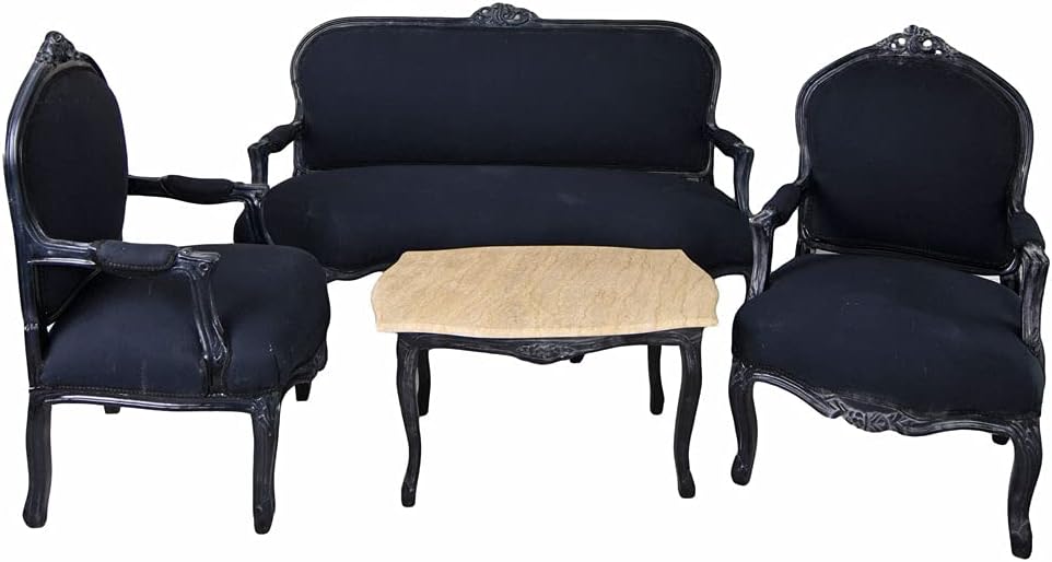 Sofa Salon Garnitur Südfrankreich Toile de Jouy, Sessel Schwarz Holz Shabby Chic cat381i49 Exklusiv, PALAZZO INT