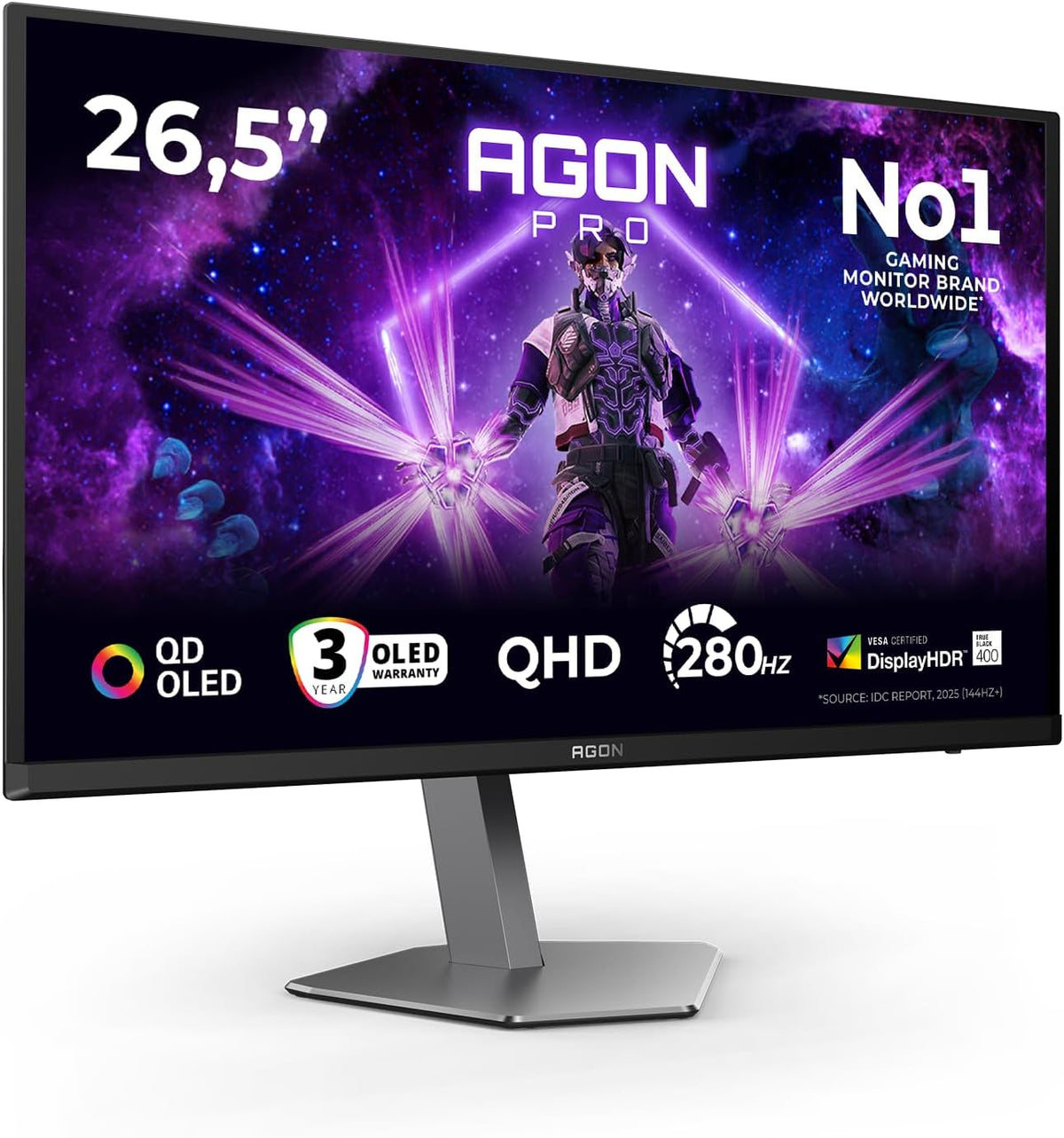AOC AG276QZD2 27 WQHD USB Zoll Hub Gaming Monitor, 280Hz, QD-OLED Panel, 0.03ms GtG, Adaptive Sync, HDR400 TB, G-Sync Comp., Höhenverstellung