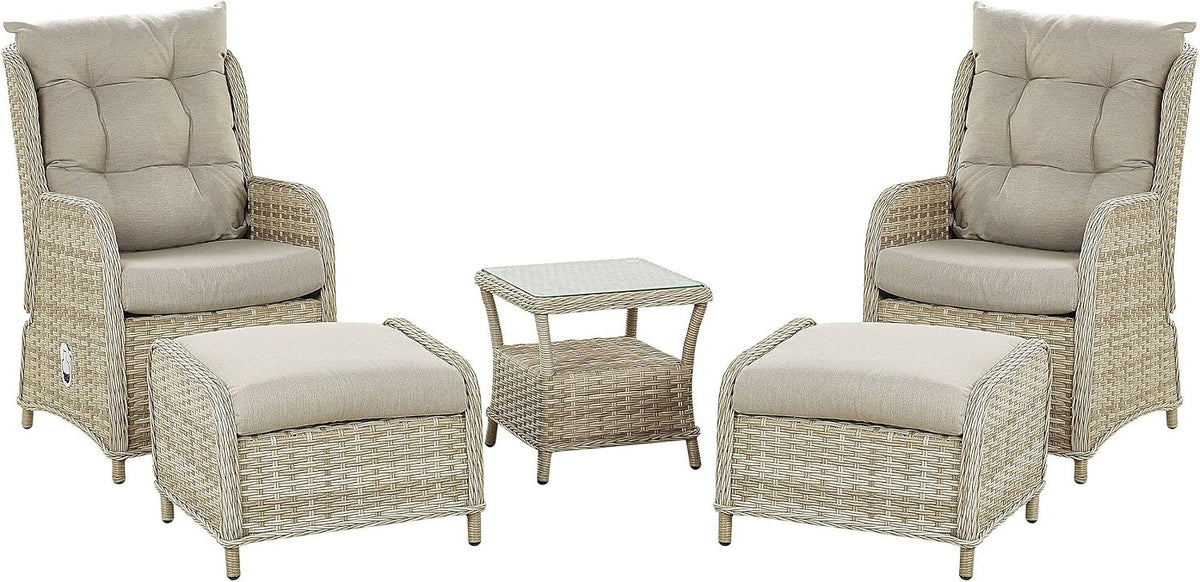 Gartenmöbel-Set, Lounge Set 5-teilig Rattan natürlich mit Auflagen beige Sessel versellbar Ponza, Beliani
