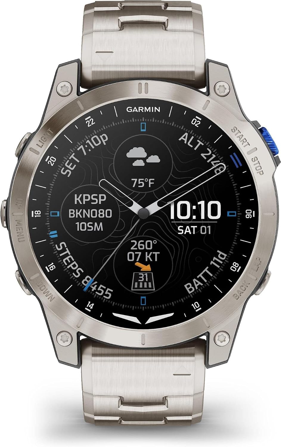 Garmin Smartwatches, - 010-02582-51 - D2™ Mach 1 - Smartwatch mit belüftetem Titanarmband und zusaetzlichem Silikonarmband schwarz