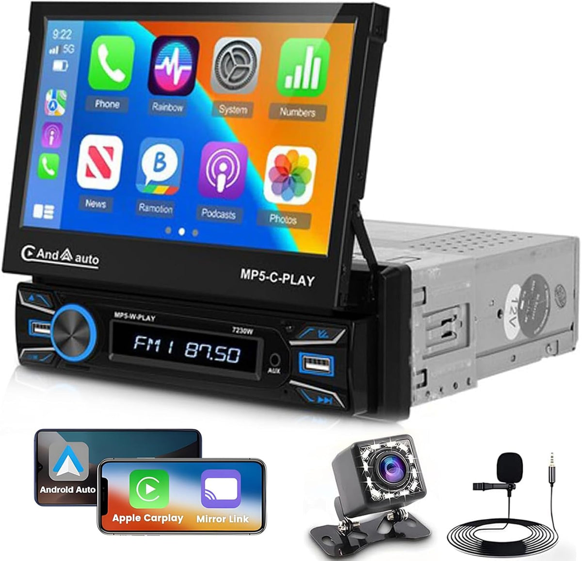Hikity Digital Media-Receiver, 7' 1 DIN CarPlay Autoradio mit Bluetooth FM Rückfahrkamera