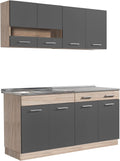 Homestyle4u Küchenzeile,   Küchenzeile 160 cm ohne Geräte - Grau