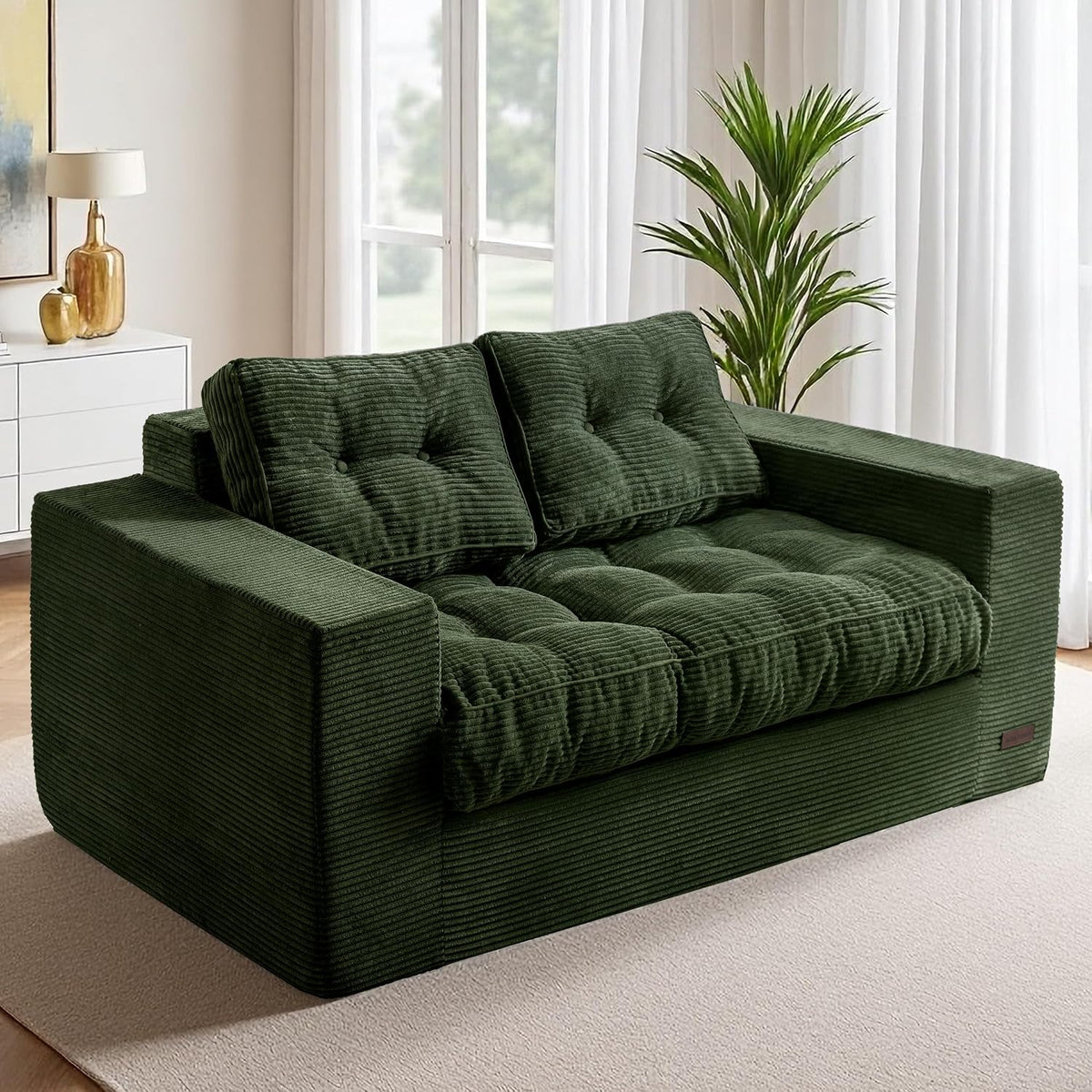 Sofa, 2 Sitzer Cord, Bodensofa 150cm Gepolsterter Bodensessel mit Armlehnen Großer Sitzsack für Schlafzimmer und Wohnzimmer, MAXYOYO
