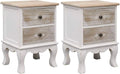 Beistelltisch 2er 35x30x50 2 Nachttische Set Weiß Holzoptik Paulownia Holz cm Modernes Nachtkästchen mit Schubladen Retro