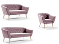 Sofello Wohnzimmersets, Couchgarnitur Gloria Wohnzimmerset 3+2+1 Sitzer Samt Hohe Holzfüße Buche (Riviera 62 - Rosa)