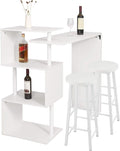 Bartische & -theken, Bartisch mit 2 Barhockern Set, drehbarer Stehtisch mit 3 Ablagefläche, Bistrotisch mit Barstuhl aus Holz & Metall, 134x38x112cm