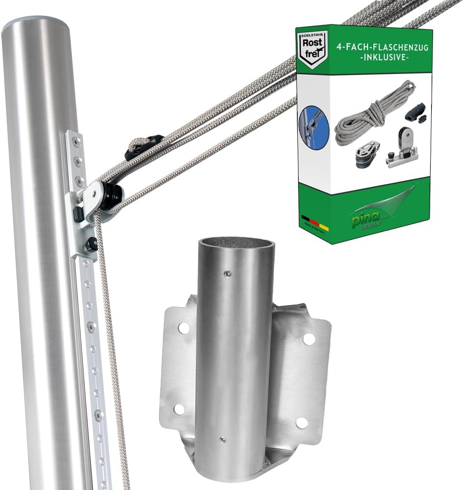 Pina DESIGN seit 1979 Balkonhalter für Sonnensegel, mast mit 150cm Gleitschiene, 4-Fach-Flaschenzug