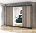 Kleiderschrank FARA Schwebetürenschrank, 3-türig 200 cm mit Spiegel und Schubladen, moderner Schlafzimmerschrank mit Schiebetüren (Schwarz)
