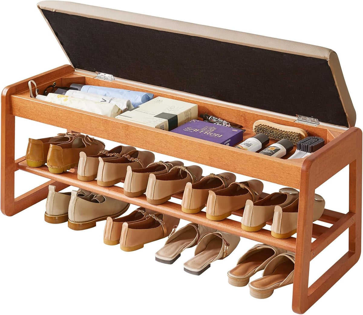 Aufbewahrungsbank Schuhbank mit Kissen, mit gepolsterter Sitzfläche, 100 cm Schuhregal für Eingangsbereich, Wohnzimmer, Flur, Schlafzimmer