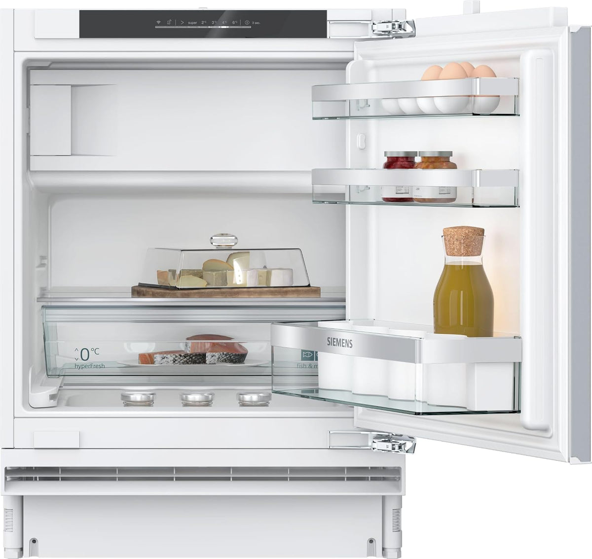 Siemens Kühl-Gefrierkombination, KU22LADD0, iQ500 Smarter Unterbau-Kühlschrank mit Gefrierfach, 82 x 60 cm Nische, 110 L, hyperFresh Schublade