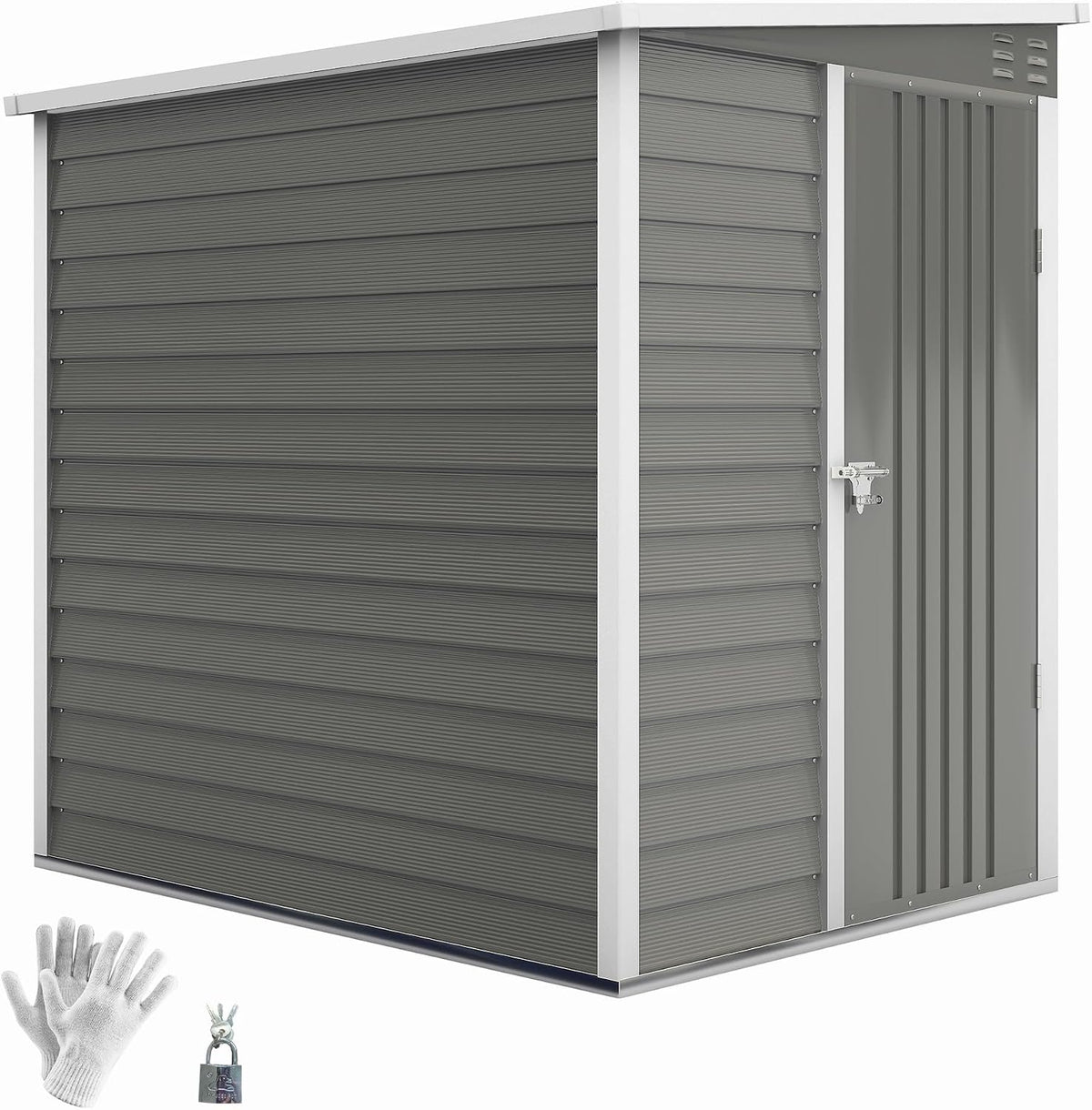Outsunny Metall Gerätehaus, Pultdach wetterfest 142 × 184 × 181cm Hellgrau