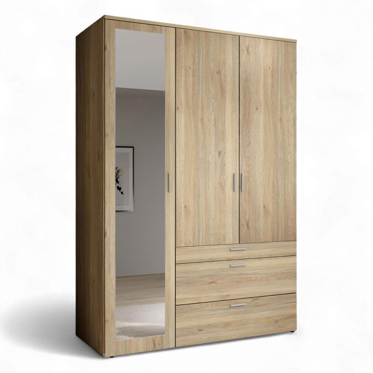 Kleiderschrank VESALA, Drehtürenschrank Mauvella Eiche 135 × 195 × 56 cm, Stella Trading