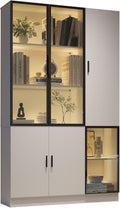 Gxffipw Vitrine mit Glasschrank Tür und LED-Licht Vitrinenschrank Glasvitrine, mit MultiStorage Bücherregal, Highboard Sammlervitrine mit Griff