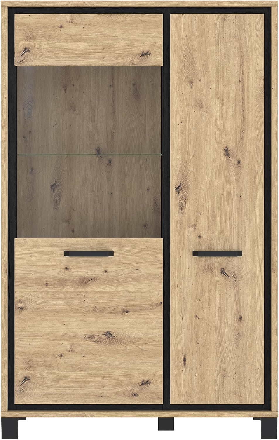 Forte Glasvitrine, Trondheim Highboardvitrine mit 1 Tür und 1 Glastür, Holzwerkstoff, Artisan Eiche kombiniert mit Schwarz Eiche, 101, 4 x 161 x 41