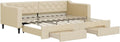 Bett Tages, Ausziehbar mit Schubladen Creme 90 × 200 cm Stoff, vidaXL