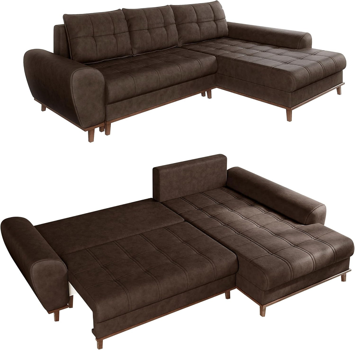 Sofa 21017 Eck, in Leder-Optik mit Schlaffunktion, Vintage Braun, luma-home Schönes für Dein Zuhause