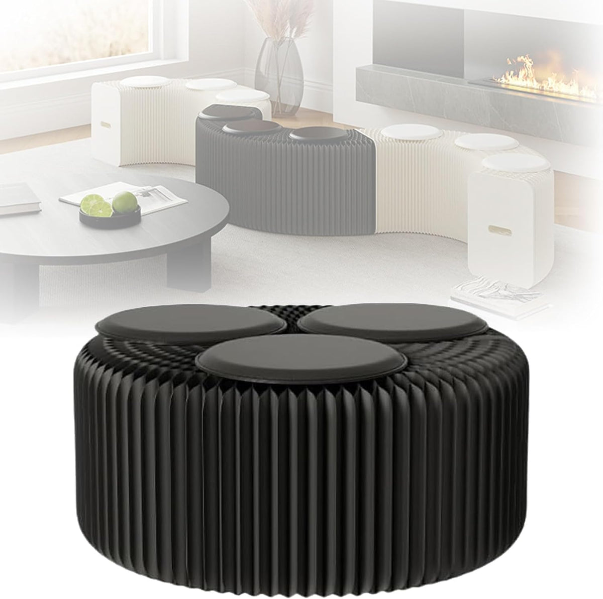 Generisch Akkordeon Klapp Hocker, aus Papier mit Kissen, Wabenbank mit Holzseiten, platzsparender Kraftsitz für Wohnzimmer, Büro, Café, Bar