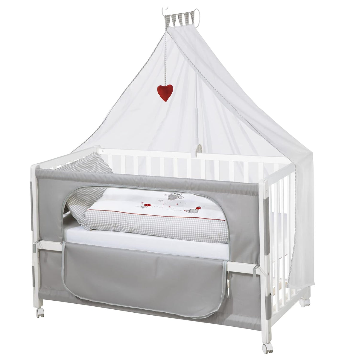 Kinderbett, Beistellbett 60 x 120 cm - Adam & Eule Room Bed - Babybett zum Anstellen an Elternbett - Inklusive Matratze, Bettwäsche