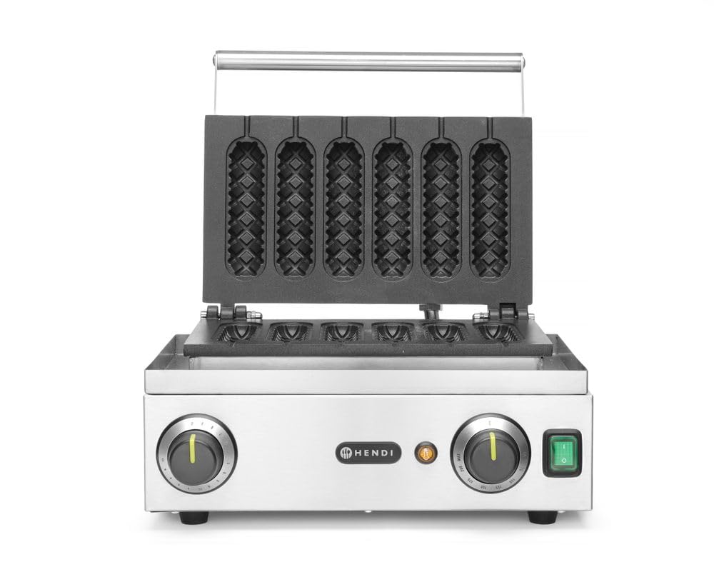 HENDI Waffeleisen, 'Corn Dog', Temperatur einstellbar von 50˚C bis 220˚C, Teflon®-Antihaftbeschichtung, 230V, 1550W, 390 × 335x(H)230mm, Edelstahl