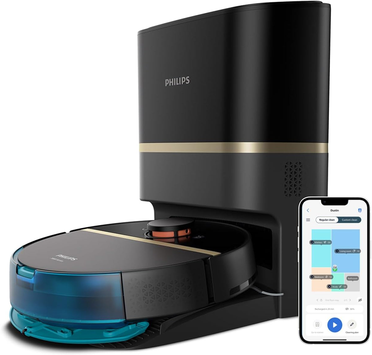 PHILIPS 7000 HomeRun Serie Roboter- Staubsauger, und Wischmopp, Ultra-starke 5000 Pa Saugleistung, Automatische Entleerungsstation, Vibrationsmopp