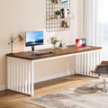 Schreibtisch 180 cm, großer Computertisch PC Tisch Bürotisch mit robustem Metallgestell, Konferenztisch (ohne Stuhl) (Braun und Weiß), Tribesigns