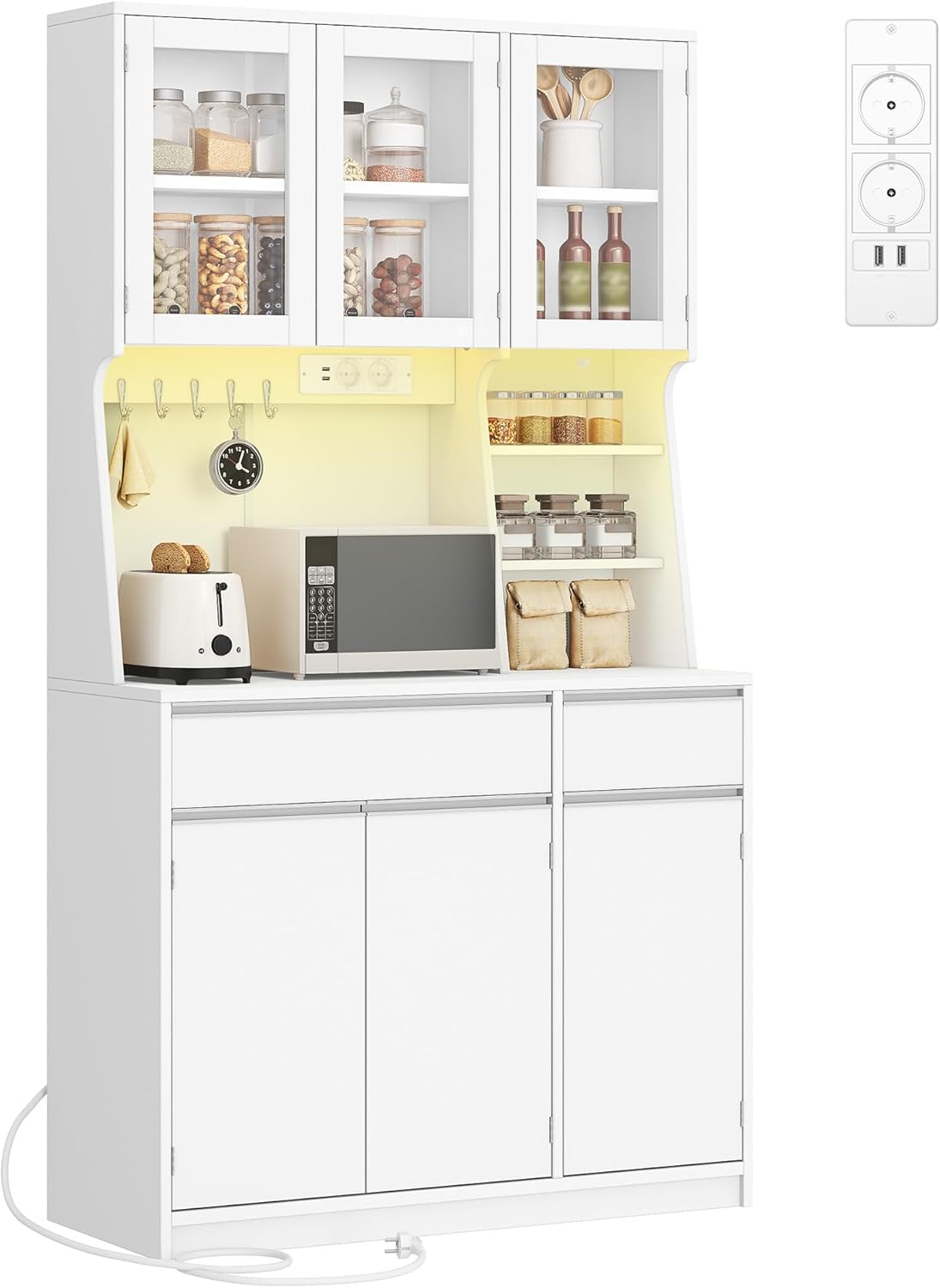 Hzuaneri Midi- & Hochschränke, küchenschrank, Buffetschrank, mit Steckdosen und Led-Lichtleisten