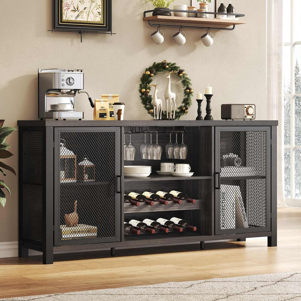 Sideboard 140 Dunkelgrauer cm, Kücheschrank Industriell für Küche, Launica