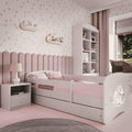 Kinderbett, 80 × 160 cm mit Rausfallschutz, Lattenrost & Schublade in weiß 80 × 160 Mädchen Bett rosa Pferd, Kids Collective