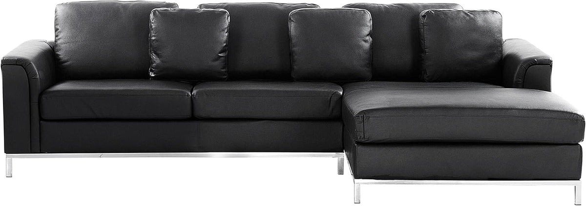 Sofa Modernes Eck, Echtleder 3 Zierkissen schwarz Oslo, Beliani