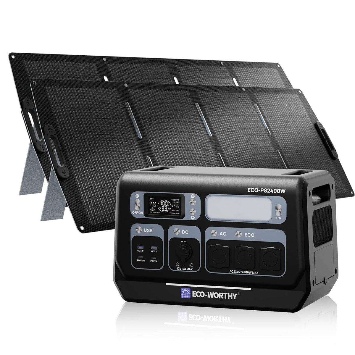 ECO-WORTHY Powerstation,   PS2400W 2048Wh Powerstation mit 2 Stück 200W Solarpanel