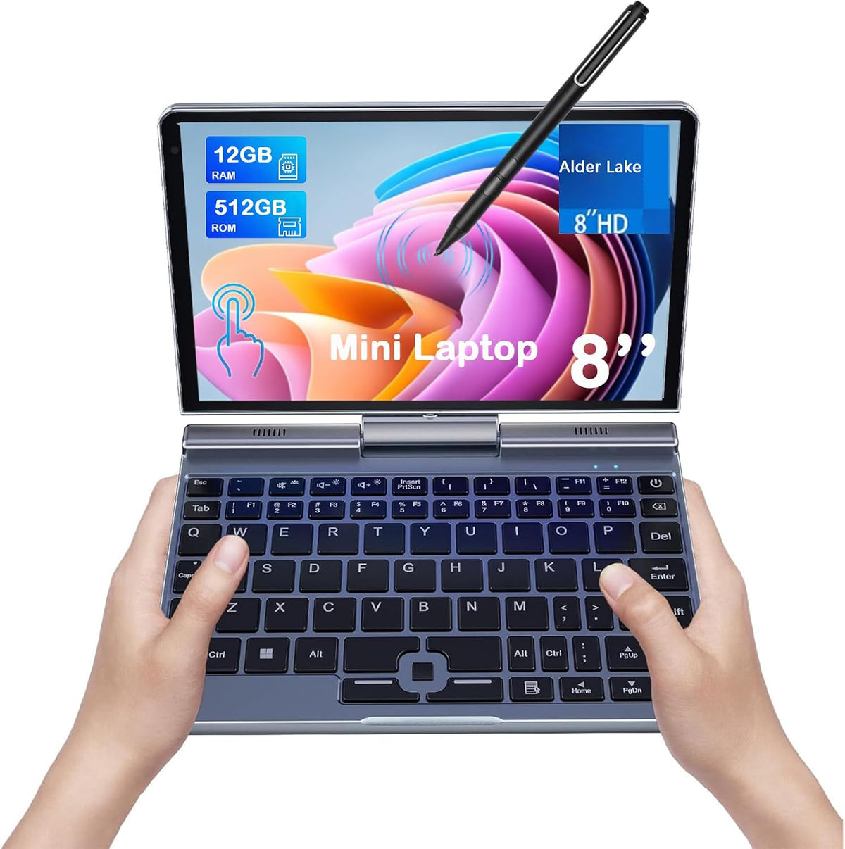KOOSMILE 8' 2 1 12 GB LPDDR5-RAM 512 GB 1 TB SSD 6 BT 5.2 HDMI 2-MP- Touchscreen Laptop Mini Laptops in Laptop mit Tastatur Wi-Fi Kamera
