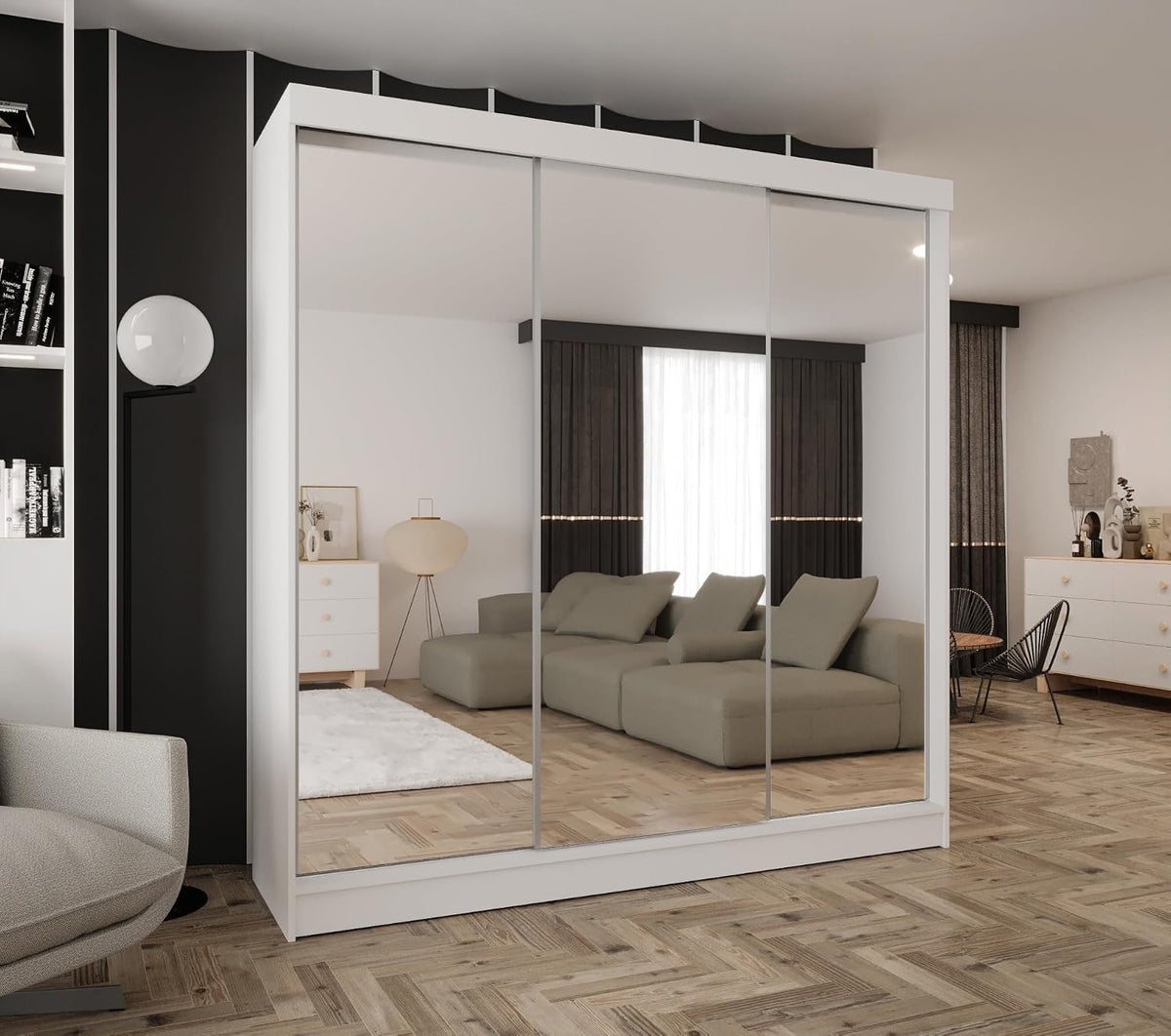 Kleiderschrank, mit Spiegel und Schiebetüren Weiß 180 × 205 cm, Caspian24