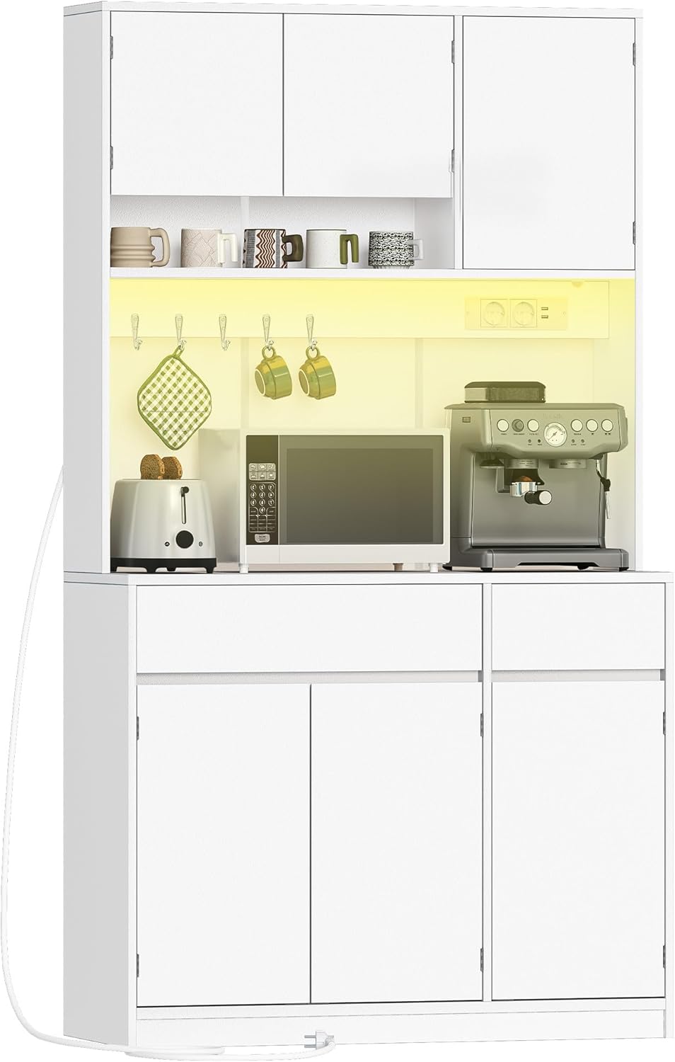 Sideboard, küchenschrank, Buffetschrank mit Steckdosen und Led-Lichtleisten, Hzuaneri
