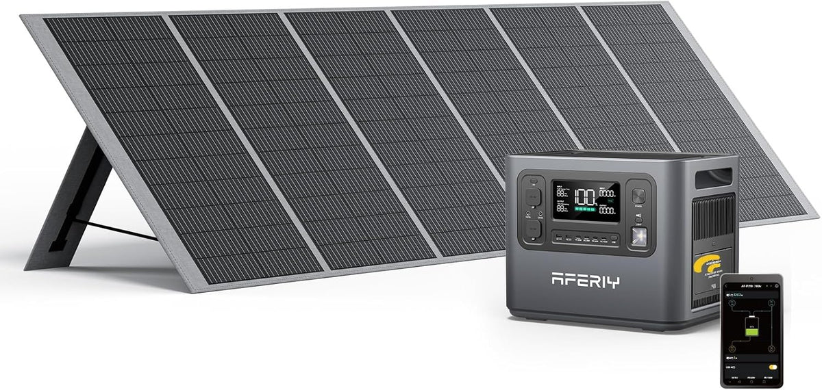 AFERIY Stromgenerator, 2400W2048Wh Solargenerator mit 400W Solarpanel, 1, 5Std Schnellladung