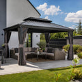 Pavillon, 3 × 3.65 m Entwässerungssystem Alu Rahmen, Grau, PURPLE LEAF